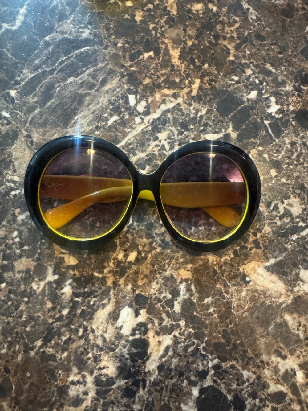 Round Black & Yellow Women's Sunglasses - Retro Oversized Frame